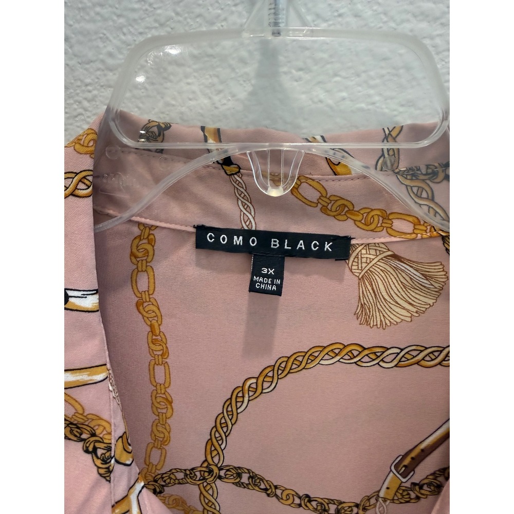 Como‎ Black Womens 3X Pink Chain Print Button Up Blouse Equestrian Tassel Bits - Picture 3 of 7